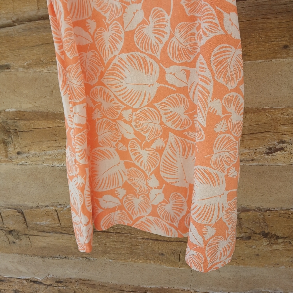 Tahari Sleeveless Orange & White Tropical Print Linen Midi Dress Small - Picture 3 of 8